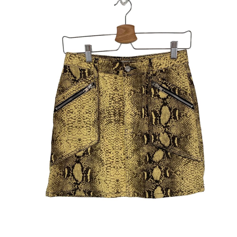 Y2K Reptile Mini Skirt – Topshop Yellow Denim Grunge Baddie – Size‎ 4